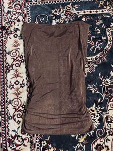 Brown Cowl Neck Draped Top