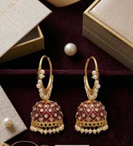 Exquisite Pearl & Maroon Jhumka Earrings