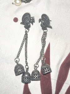 Ethnic Oxidized Silver Jhumka Earrings Set