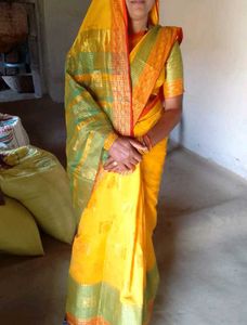 Vibrant Yellow Saree with Green Border