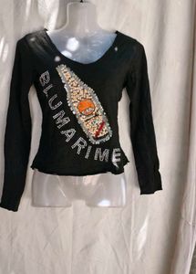 12254. Embellished Black Long Sleeve Top
