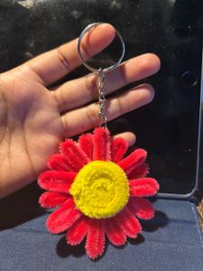Pink Pipe Cleaner Flower Keychain