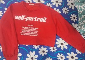 Red "Self-Portrait" Cropped Sweatshirt