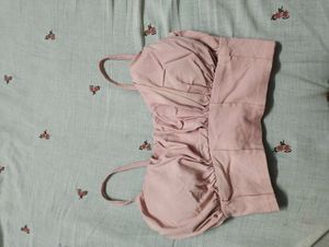 Pink Ruched Bust Cropped Top