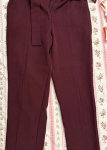 Burgundy Belted Trousers