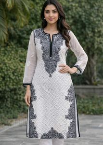Black & White Embroidered Chikankari Kurti