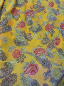 Vibrant Yellow Floral Print Saree