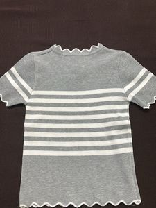 Striped Ruffled Neck T-Shirt