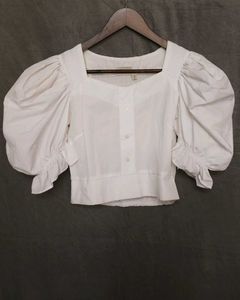 White Puff Sleeve Crop Top