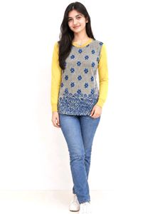 Stylish Yellow & Grey Floral woolTop(jarsi)