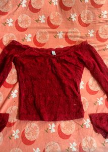 Newme Chic Red Lace Off-Shoulder Top