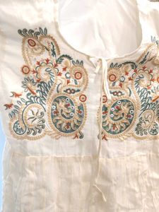 Embroidered Kurta with Pom-Pom Trim