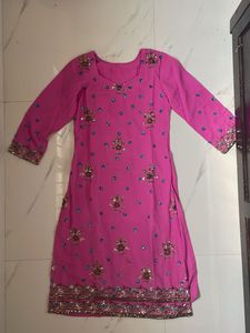 y2k pink kurta set with heavy work embell