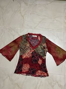 Boho Patchwork Flare Sleeve Top