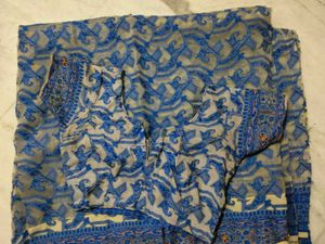 Blue Printed Saree with Blouse Piece