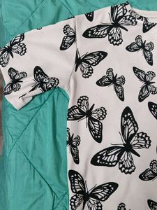 White Butterfly Print T-Shirt