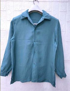 New with tag Korean Relaxed Fit Teal Linen Shirt