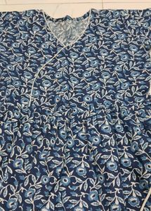 Blue Floral Print Cotton trending short Kurta