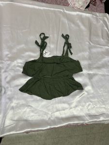 IMPORTED Chic Olive Green Ruffle Camisole Top