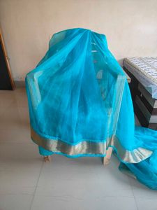 Aqua Blue with zari border saree
