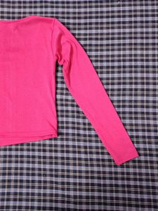 Hot Pink Square Neck Long Sleeve Zara Top