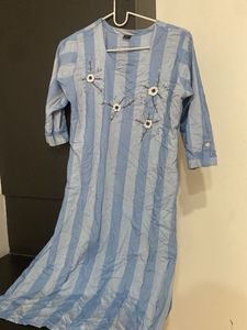 Elegant Blue Striped Kurta with Embellishments