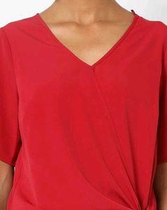 Stylish Red V-Neck Tie-Front Blouse | Versatile