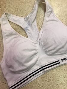 White Sports Bra with Black Stripes