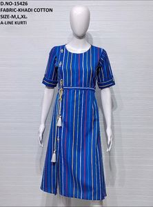 Khadi Cotton Striped A-line Kurti