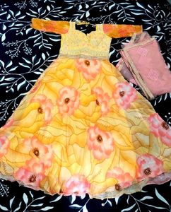 Yellow Floral Print Lehenga Choli Set