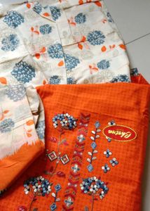 Orange Floral Dress Material