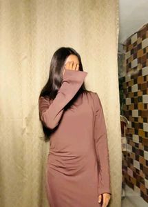 Chic Brown Ruched Midi Dress