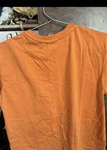 Orange Crocheted Pocket T-Shirt
