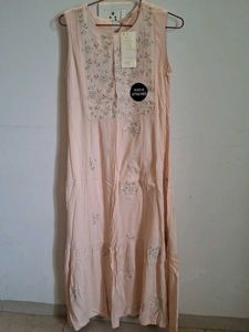 Peach Embroidered Dress With Matching Jewellery