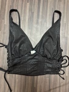 Bershka Black Snake Print Lace-Up Top