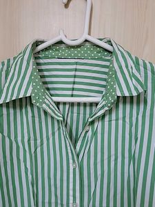 Green Striped Button-Up Shirt