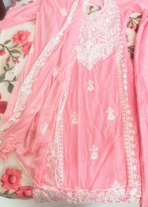 Pink Embroidered Kurta Set with Dupatta