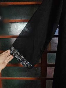 Elegant Black Abaya and Hijab with  Embellishments
