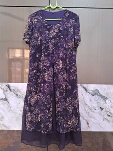 Elegant Purple Floral Print Dress