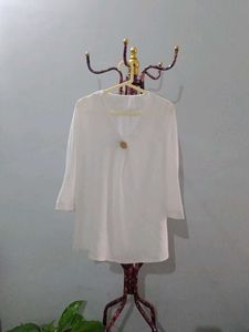 Classic White Button Neck Tunic Top