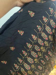 Elegant Black Kurta with Embellished Neckline