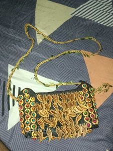 Unique Beaded Leaf Design Crossbody Bag