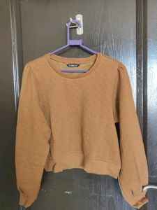 Brown Textured Cropped Sweatshirt