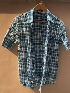 Men's Blue Plaid Short Sleeve Shirt