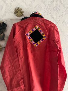 Navratri Men's Red Embroidered Kurta