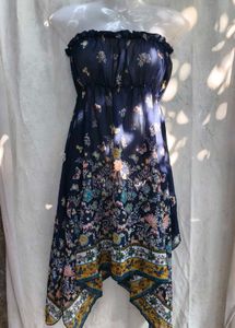 201110. Navy Floral Butterfly Strapless Dress