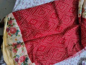 Beautiful Red Saree with Floral Border