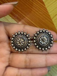 Oxidized Silver Floral Stud Earrings