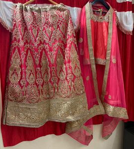 Stunning Pink &amp; Gold Embroidered Lehenga Choli