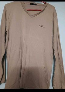 Beige Long Sleeve V-Neck Top